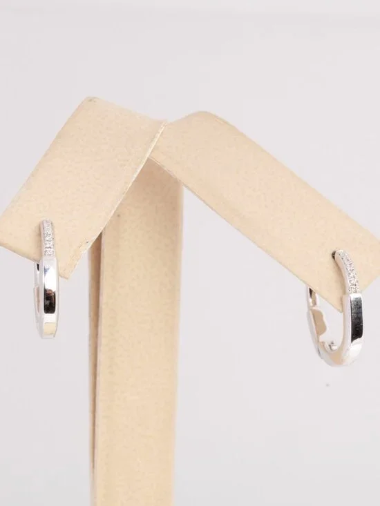 Authentic Tiffany & Co. 18k White Gold Small Diamond Lock Hoop Earrings - Picture 5 of 5